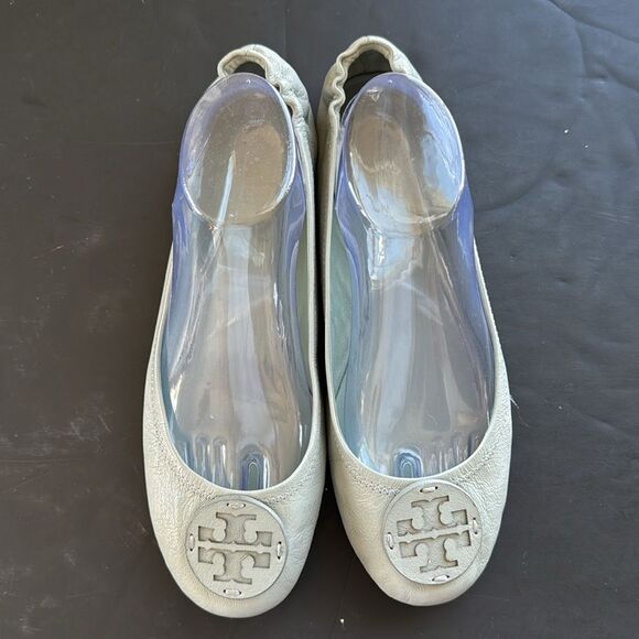 Tory Burch Women’s Size 10.5 Minnie Travel Ballet With Leather Logo Audrey‎ Blue - Picture 1 of 12